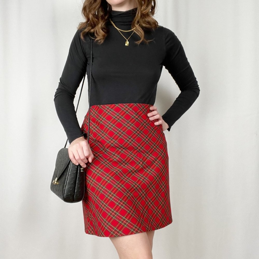 Vintage Plaid Tartan Skirt Holiday Christmas Knit Midi Mini Preppy Academia Punk